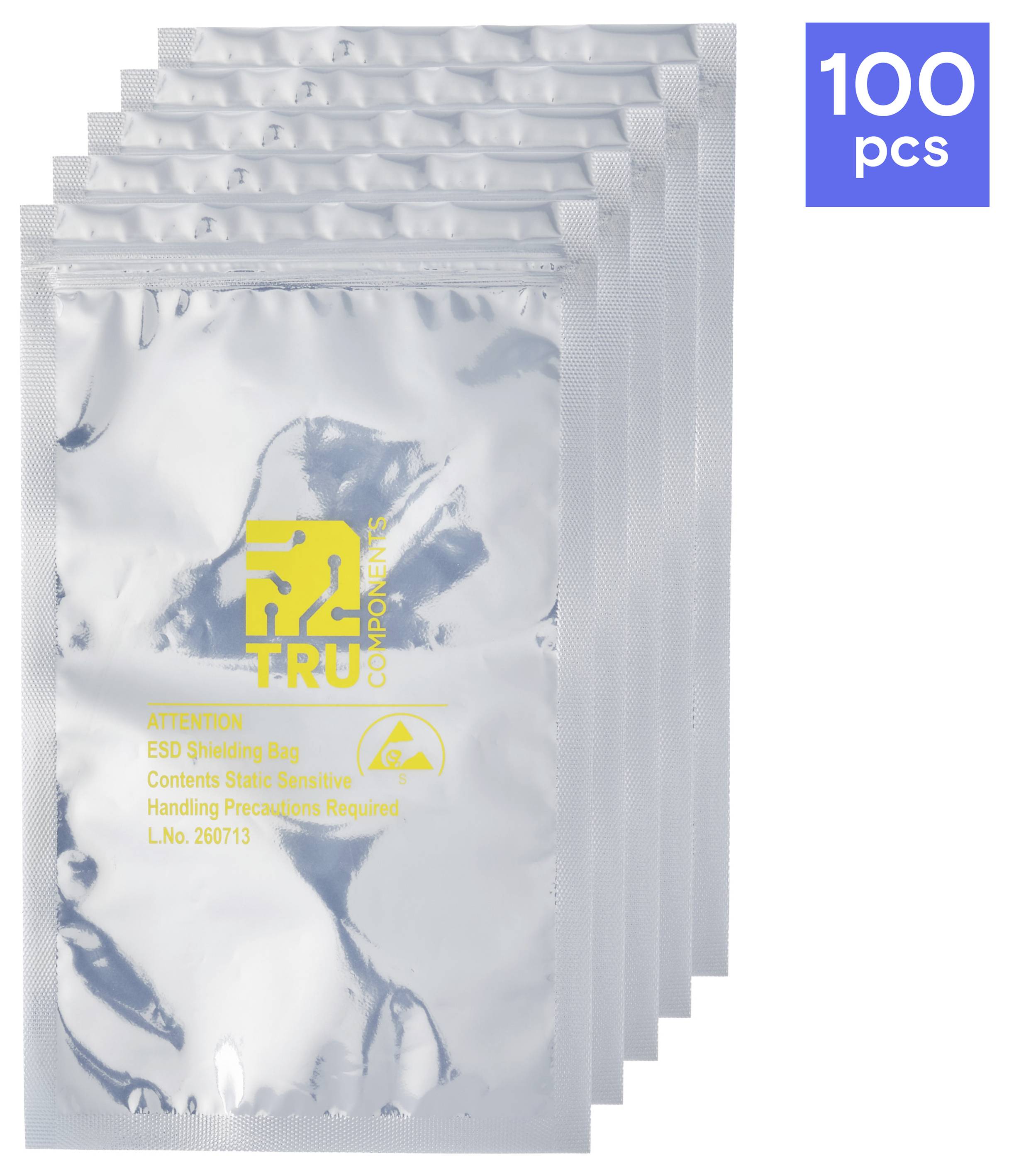 TRU COMPONENTS ESD-afskærmningsposer ESD-pose (L x B) 250 mm x 150 mm ESD Bogstavkode S antistatisk Bag 100 stk