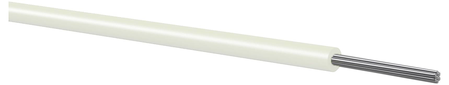 En hvid isoleret elektrisk kabel med et afstripet ende, der blotlægger flere sølvfarvede metalledere.
