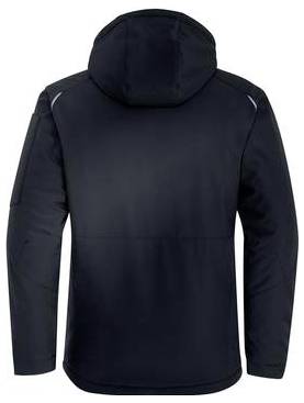 Sort hættejakke vist bagfra på en plain hvid baggrund, med lange ærmer og et tætsiddende, sporty snit.