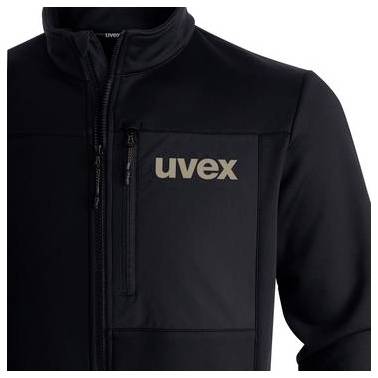 Sort lynlåsjakke med 'uvex' logo på brystet.