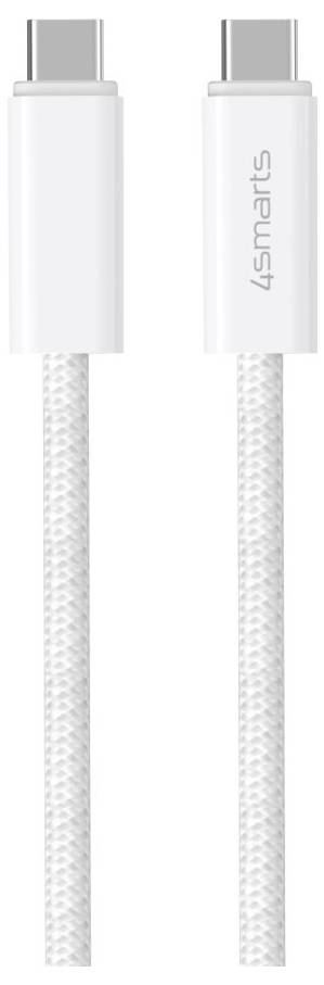 Hvidt flettet USB-C-kabel vist lodret med 4smarts-mærke på én stik