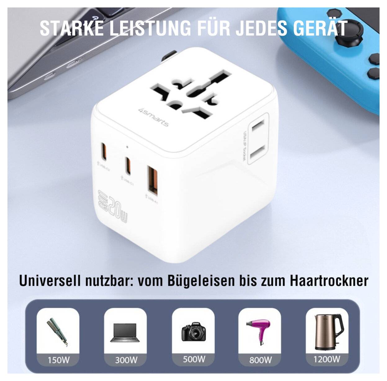 4Smarts Nomad Rejseladeadapter 20 W USB-A, USB-C® Hvid Stikdåse GaN-2