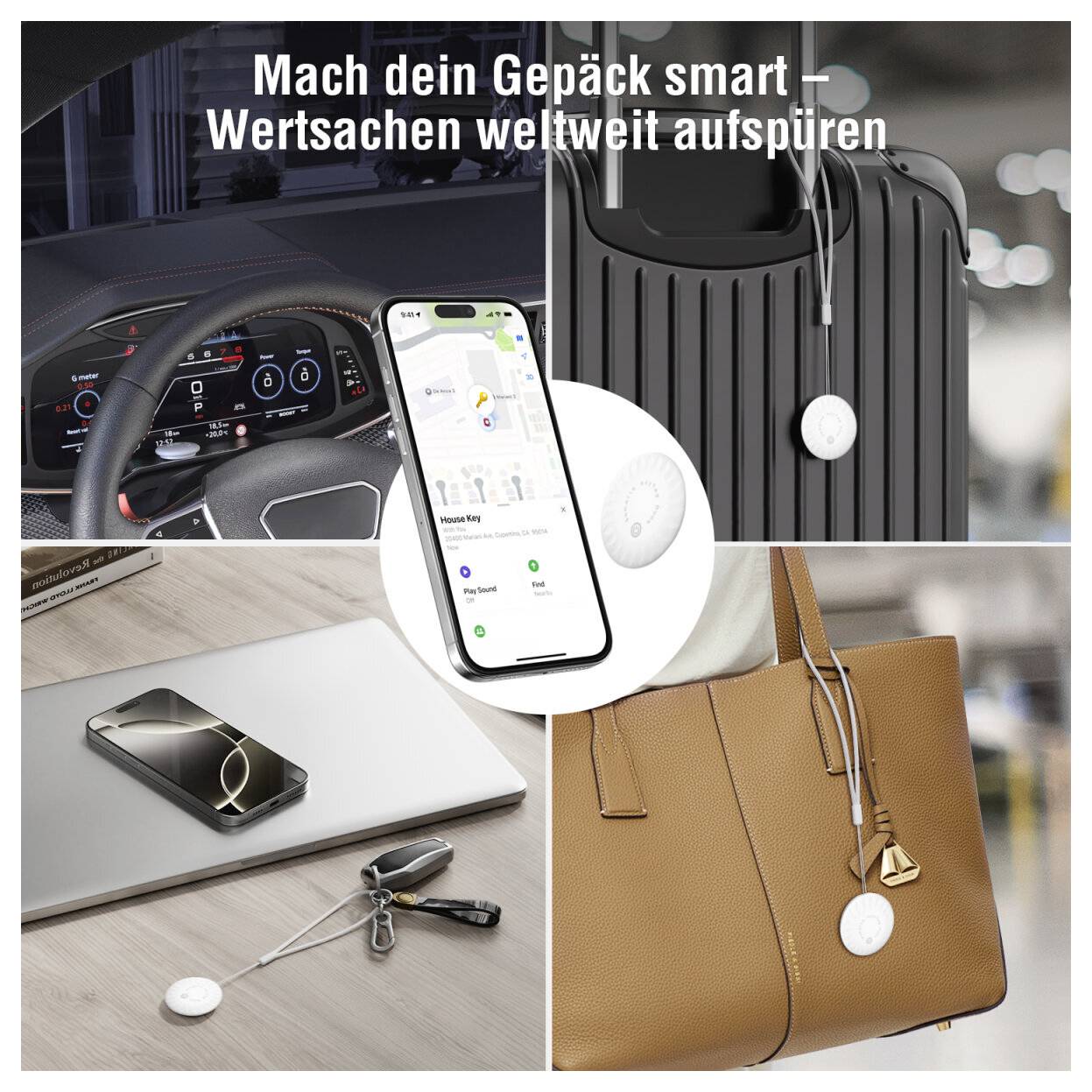 Gør din bagage smart – Spor værdisager over hele verden<br><br>Med telefonapp og tracker på kuffert, taske og nøgler.
