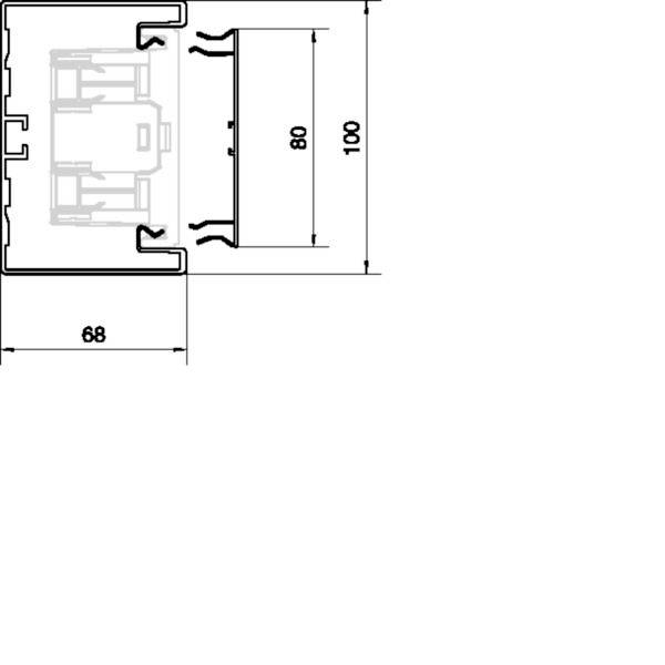 Teknisk linjegraftegning af et switchmodul med dimensionsetiketter 68, 80 og 100, der viser sideprofilen og monteringsformen.
