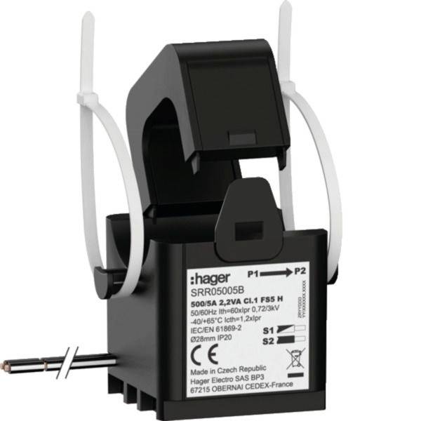 Hager SRR05005B Klapstrømtransformer Primærstrøm 500 A Sekundærstrøm 5 A Klapmontering 1 stk