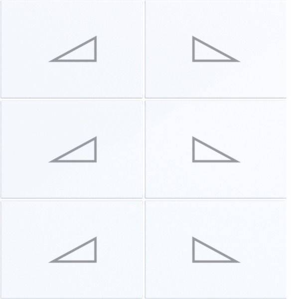 Seks grå retvinklet trekant-omrids ikoner arrangeret i et 3x2 gitter på en hvid baggrund, hvor hver trekant peger i forskellige retninger.