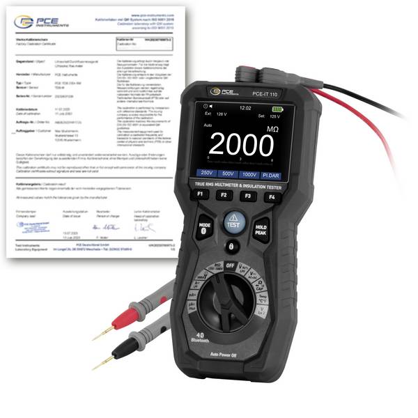 PCE Instruments PCE-IT 110-ICA Isolationsmåler Kalibreret (ISO) 250 V 60 MΩ