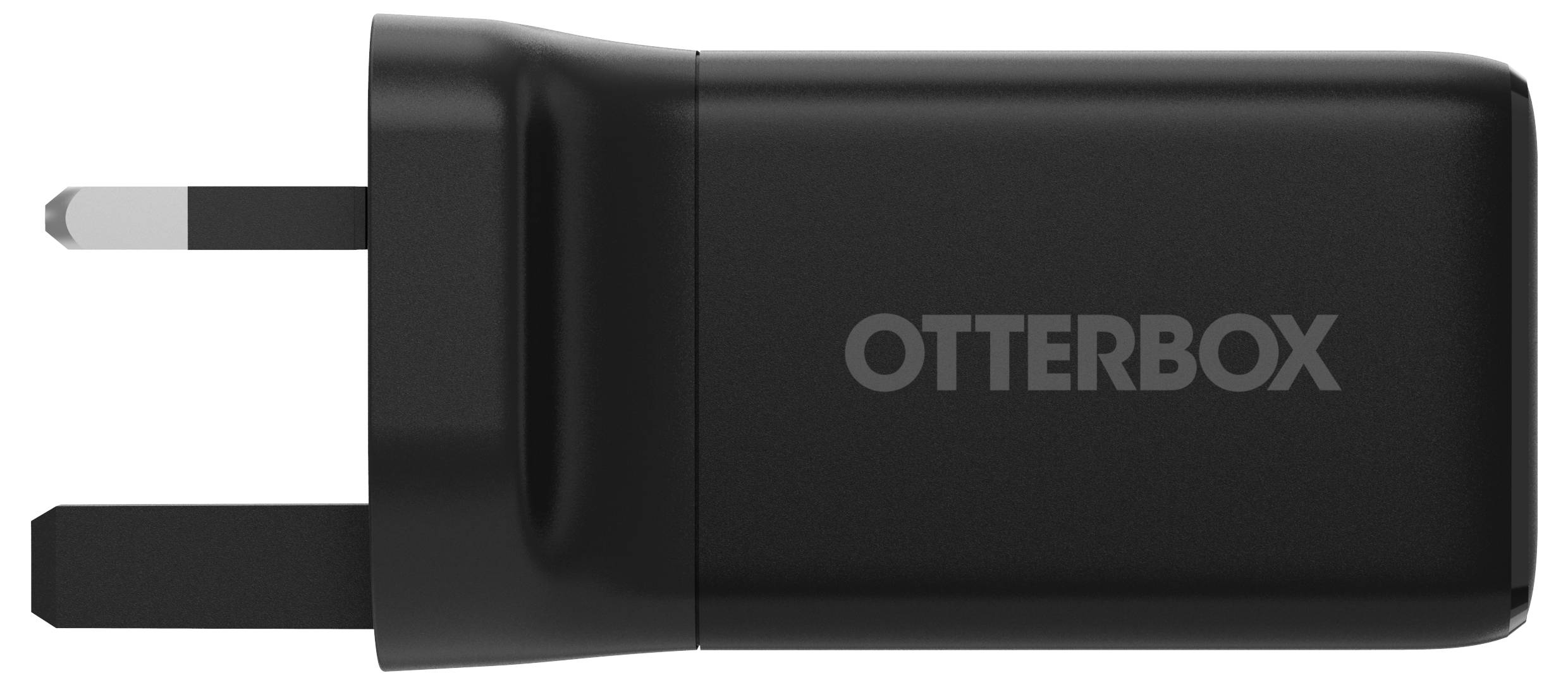Sort OtterBox vægophæng med to ben, vist i sidevisning på hvid baggrund.