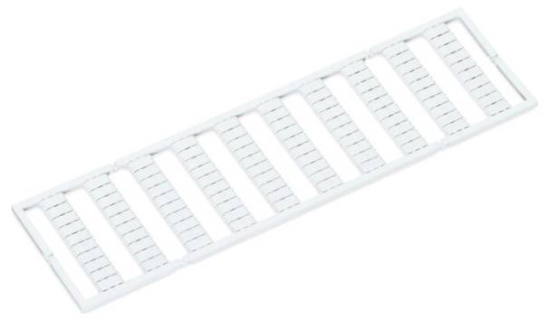 Rektangulært hvidt plastgitterpanel med jævnt fordelte lameller, vist diagonalt på en ensfarvet baggrund.
