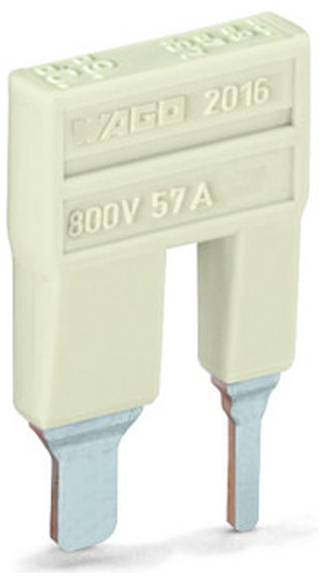 Nærbillede af en beige automotiv-sikring mærket "JACO 2016" og "800V 57A" med to bladterminalier.