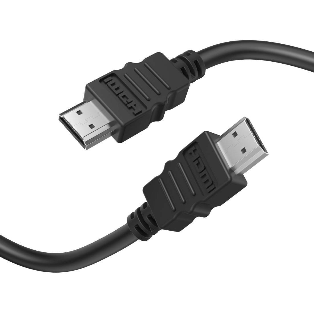 To HDMI-kabelstik med sorte stik på hvid baggrund.