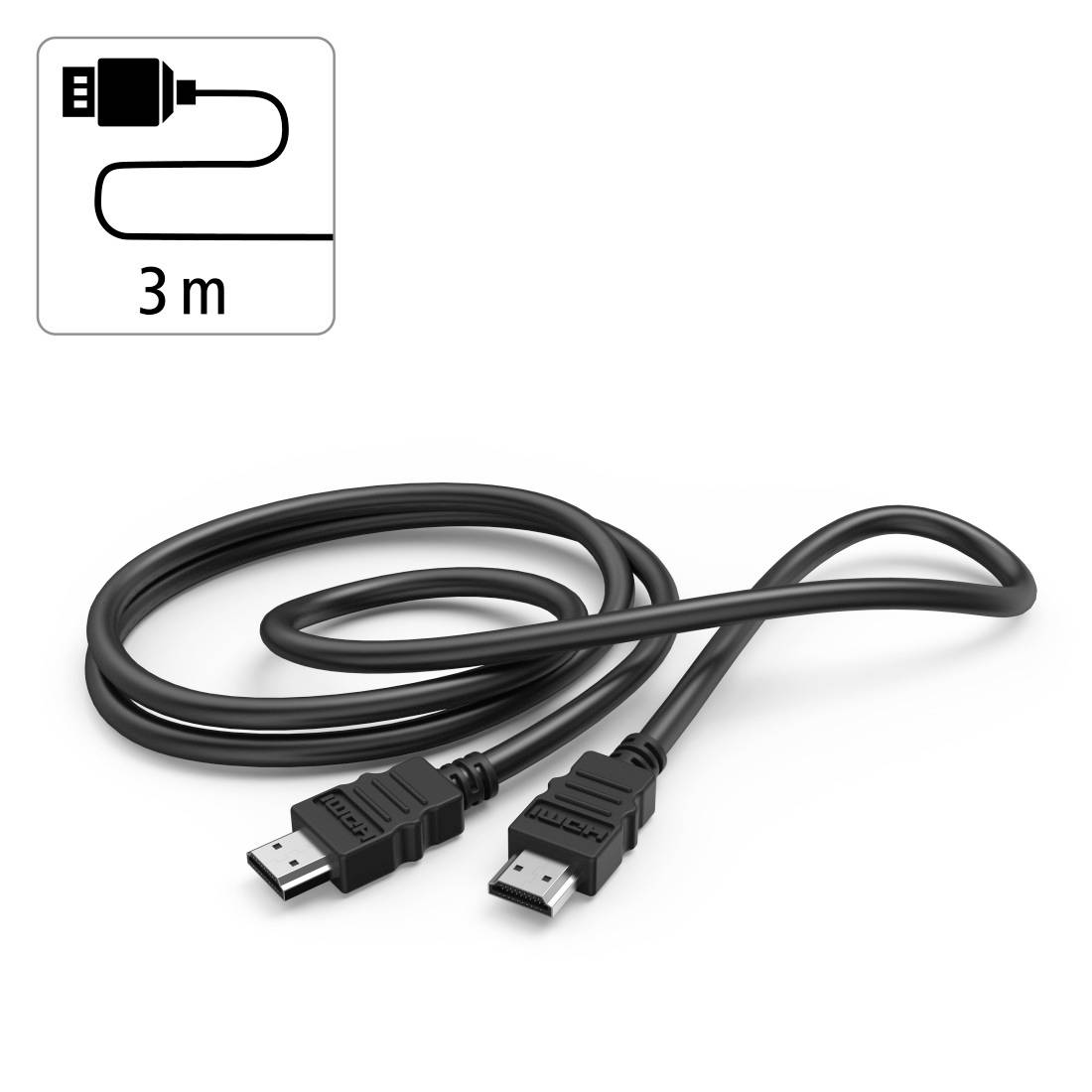 USB-kabel med to hanstik; ikonet viser 3 m længde.
