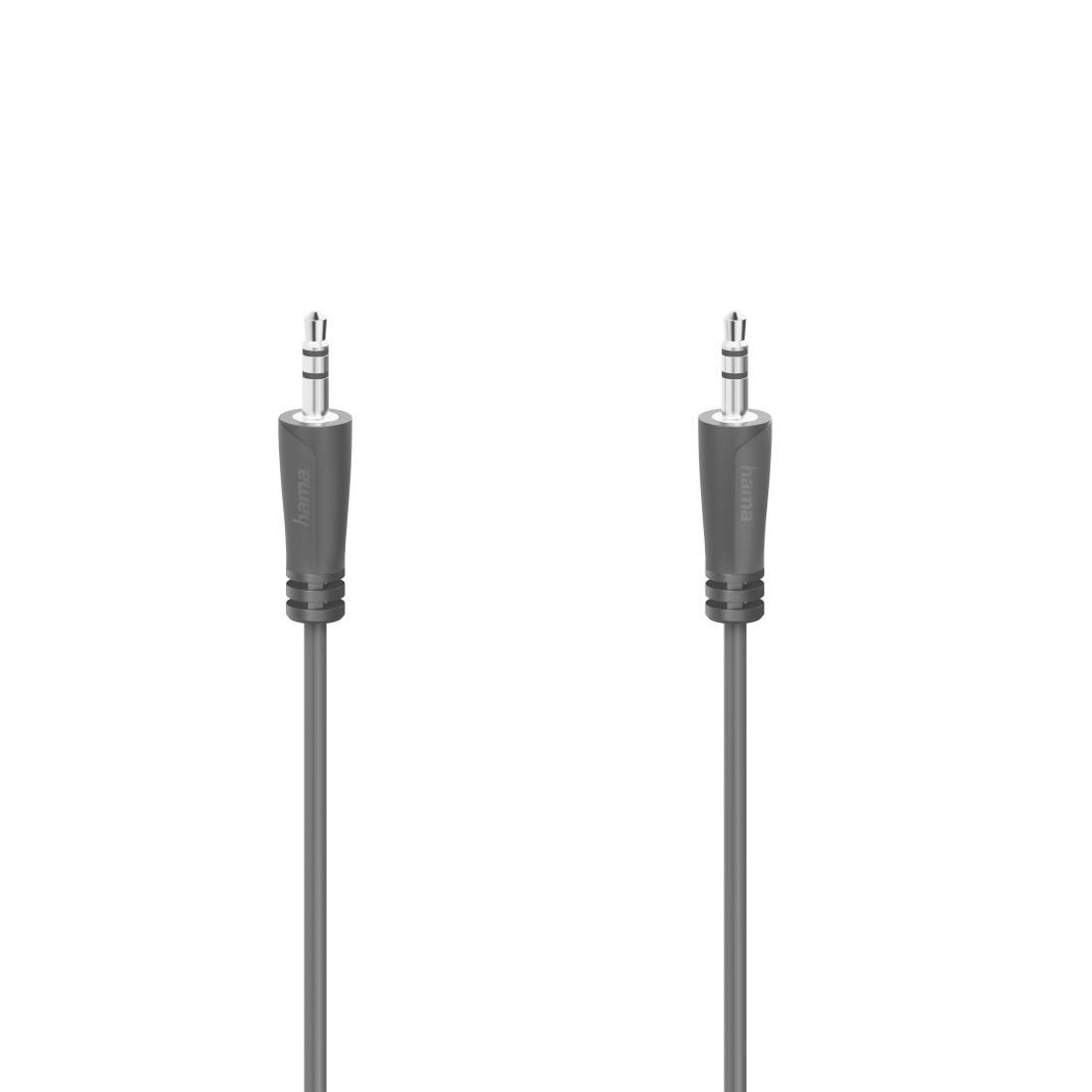 To audio-jackstik på 3,5 mm med sorte kabler på en hvid baggrund.