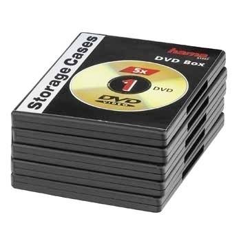 Stak af sorte DVD-opbevaringskasser mærket "Storage Cases" og "DVD Box", vist som et produktbillede.