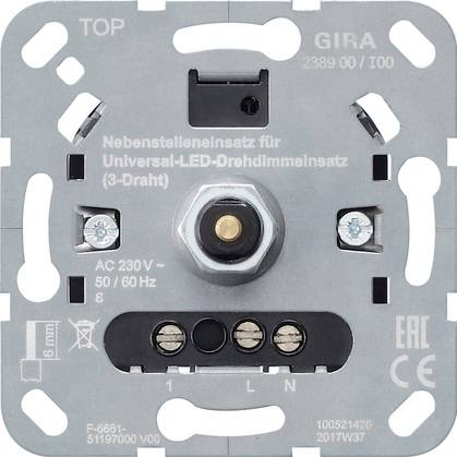 Gira universel LED-dimmmodul, bagtilstand, med skruetklemmer og trykte ledningsetiketter til AC 230 V, 50/60 Hz.