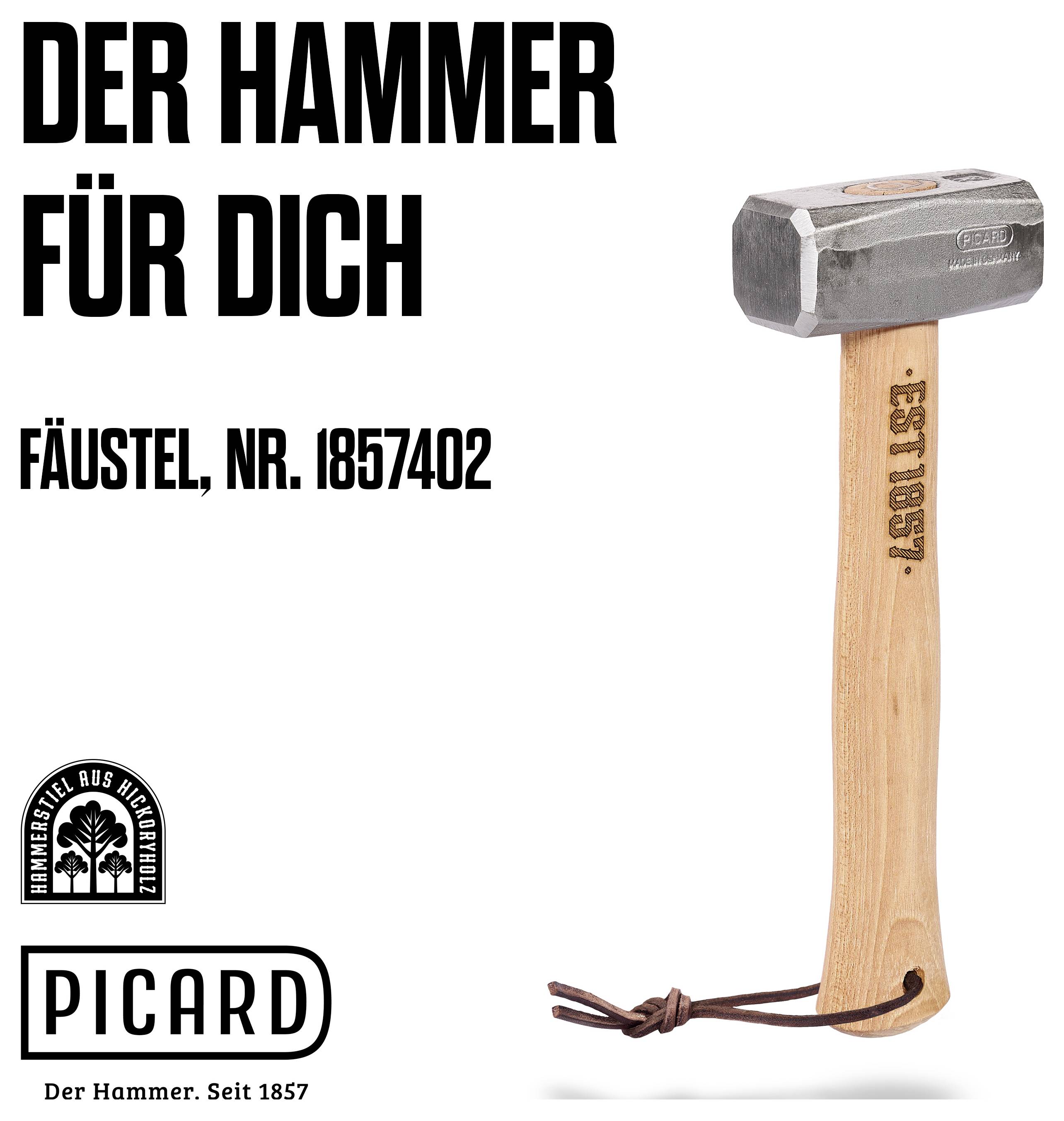 Annonse for en Picard 'Fäustel' hammer, model nr. 1857402, med sloganet 'Hammeren til dig' og et produktfoto på hvid baggrund.