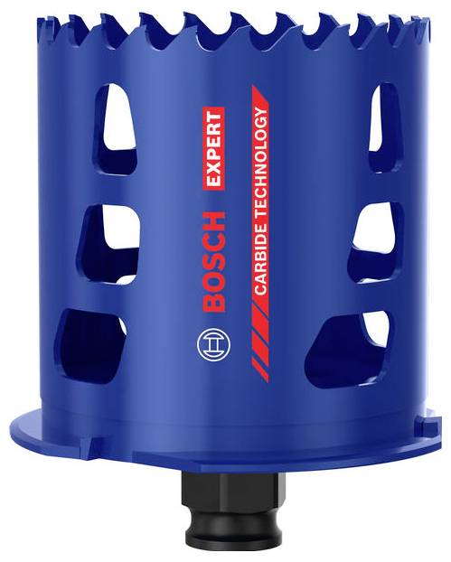 Blue Bosch Expert karbidhul-sav med udtakssider og sort monteringsskaft.