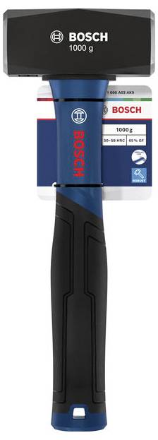 Bosch 1000 g hammer med blå-og-sort håndtag, vist frontalt med produktemballage bag ved.