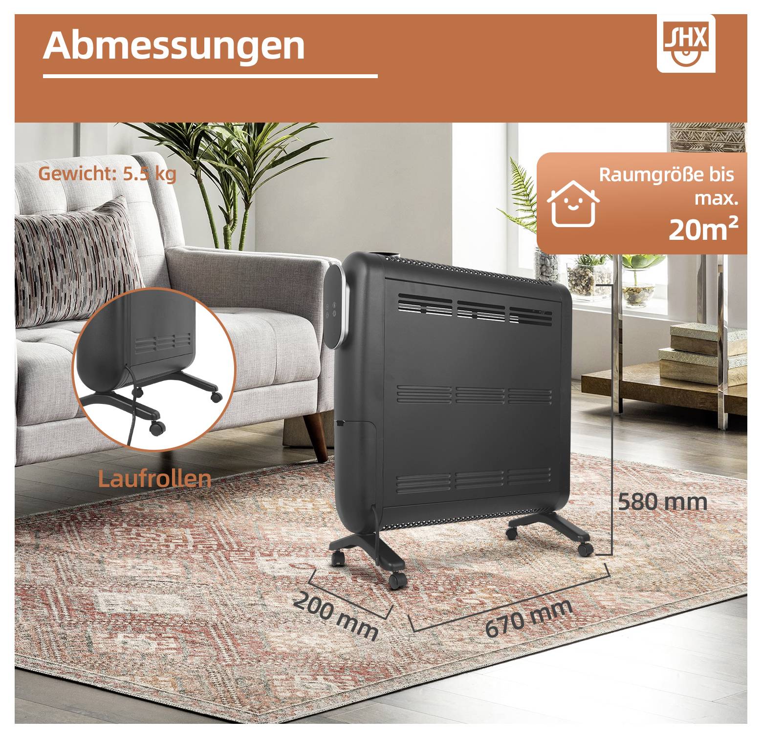 SHX Elradiator 25 m² 2000 W Sort-8