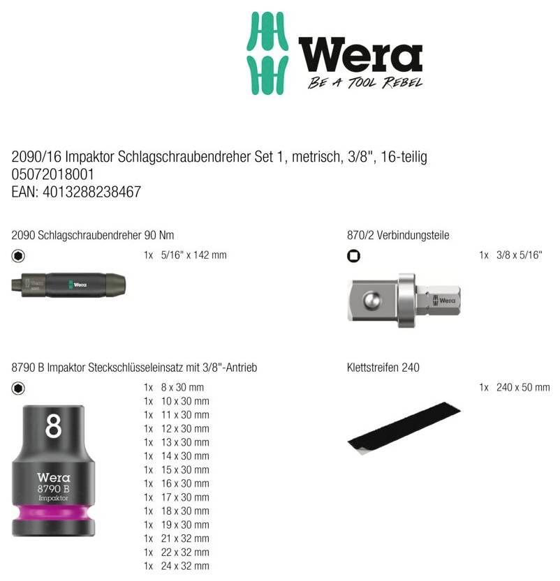 Wera 2090/16 Impaktor #####Schlagschraubendreher Set Universel, Værksted 3/8" (10 mm), Udvendig firkant-30