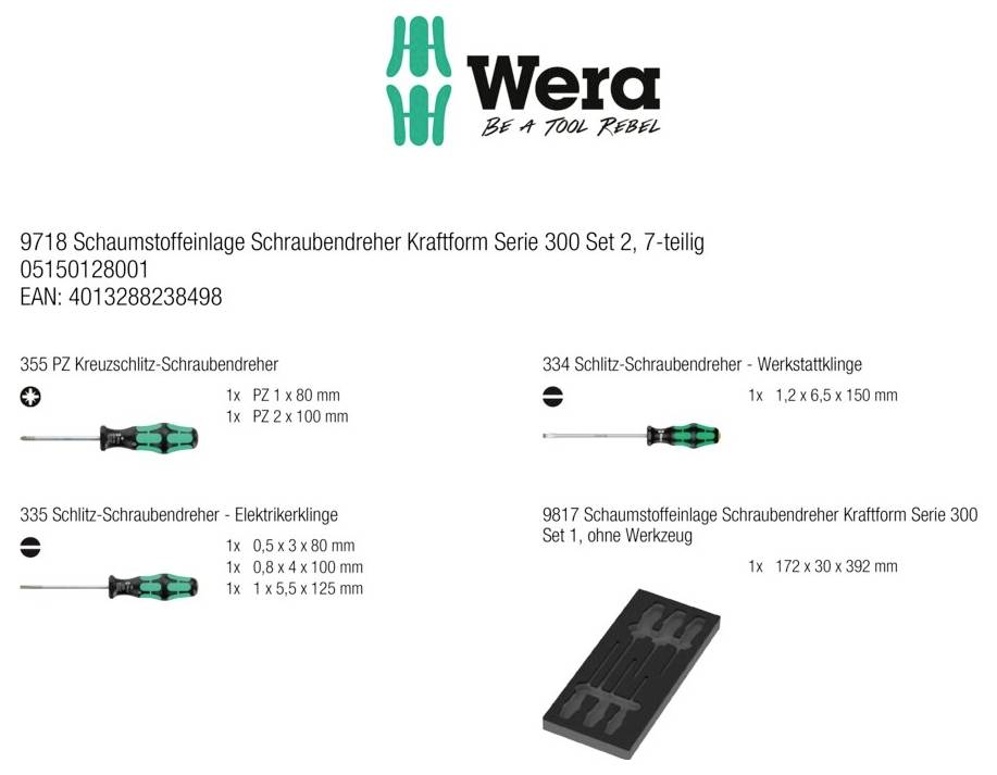 Wera 9718 Serie 300 Skruetrækker-sæt Elektriker, Værksted Pozidriv, Kærv-19
