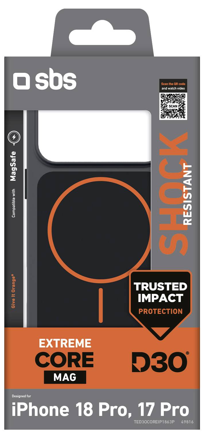 sbs mobile D30 Core Mobiltelefon backcover Apple iPhone 18 Pro, iPhone 17 Pro Orange-Sort TED3OCOREIP1863P-1