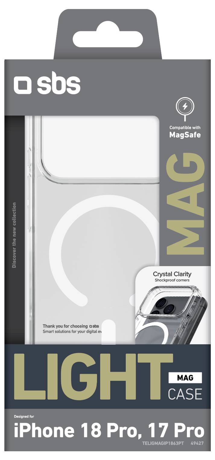 sbs mobile Light Mag Mobiltelefon backcover Apple iPhone 18 Pro, iPhone 17 Pro Transparent TELIGMAGIP1863PT-1