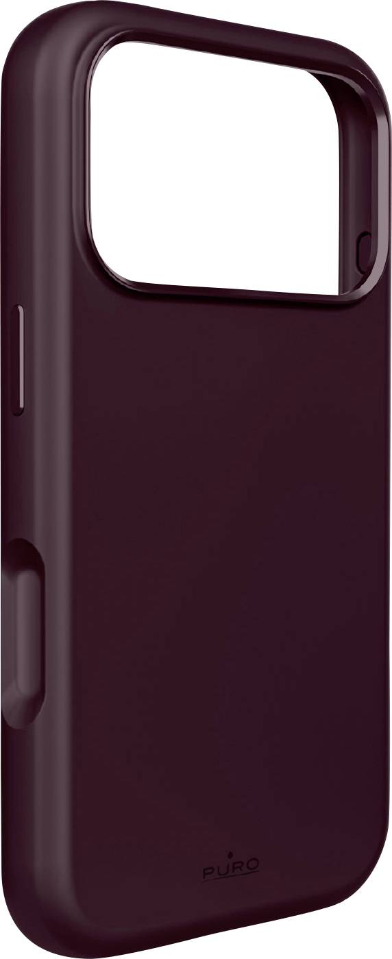 Mørkt vinrød smartphoneetui med stort rektangulært kamerasnit og åbninger til sideknapper, vist på hvid baggrund.
