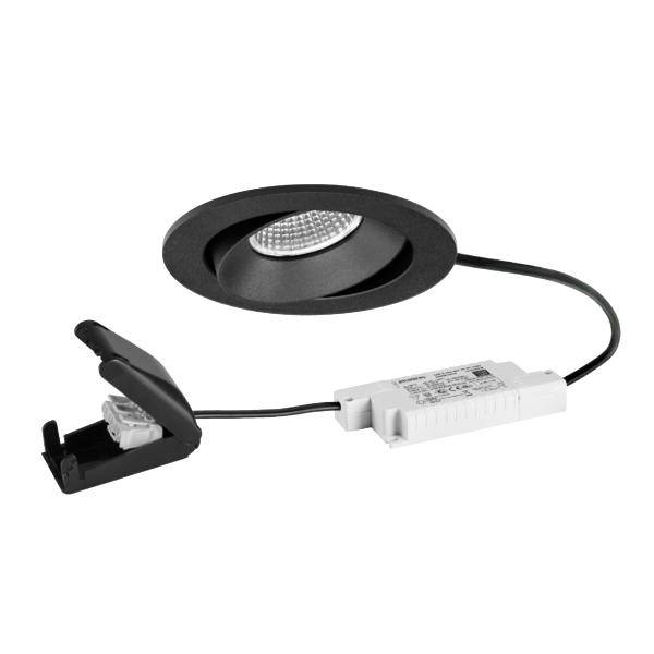 Sort indbygnings LED-downlight-kit med tilsluttet driver og fjederklips