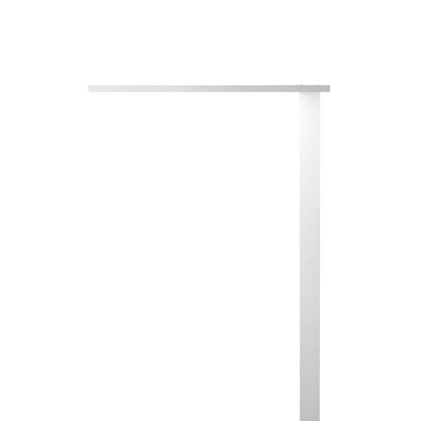 Minimalistisk hvidt grafik af en simpel L-formet hjørneram eller bordkant på en blank baggrund.