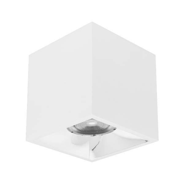 Hvid kube loftlampe med indsænket pæreholder på undersiden.