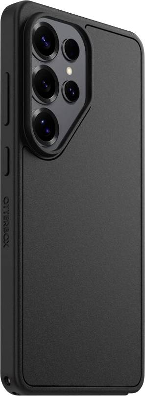 Nærbillede af et sort smartphonecover med en forhøjet multi-linse kameraudskæring, vist fra bagsiden.