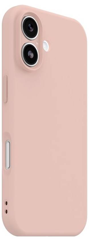Pink smartphone etui vist bagfra med dobbelte kamera-åbninger, en blitzåbning og knaptilskud på siden.