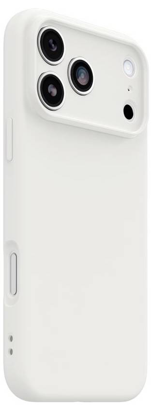 Hvidt smartphone-etui vist bagfra med tredobbelt kamerasnit, sideknapper og blitzåbning.