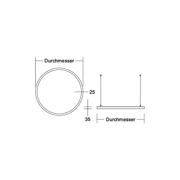 Teknisk tegning af en cirkulær del, der viser diameter ('Diameter') og dimensioner 25 og 35, med en sidevisning af samme komponent.