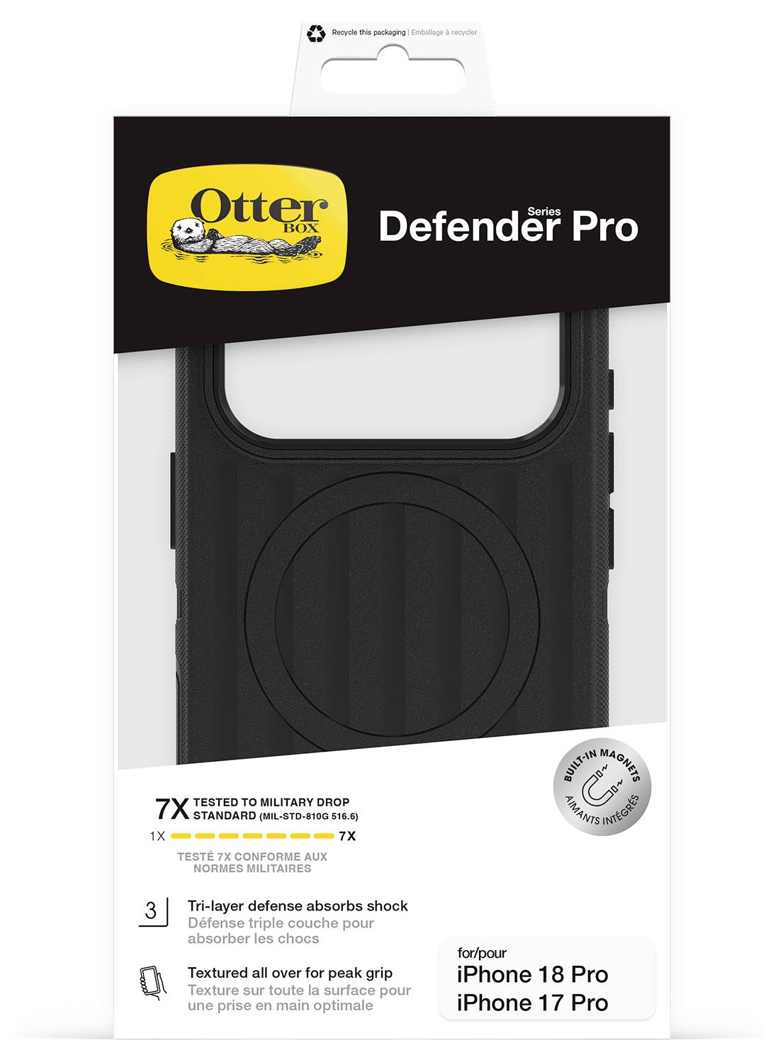 OtterBox Defender Series Pro telefondækselpaket til iPhone 18 Pro og iPhone 17 Pro, som fremhæver 7X militær-faldtestet beskyttelse og tredobbelt-lags stødabsorption.