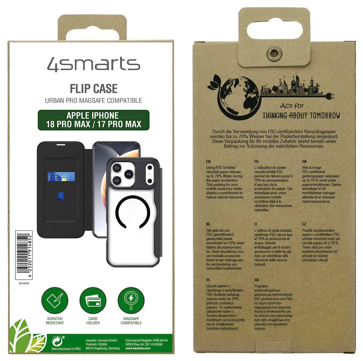 4Smarts Urban Pro Flipcase Brochure Apple iPhone 18 Pro Max, iPhone 17 Pro Max Sort, Transparent Induktiv opladning 5419-6