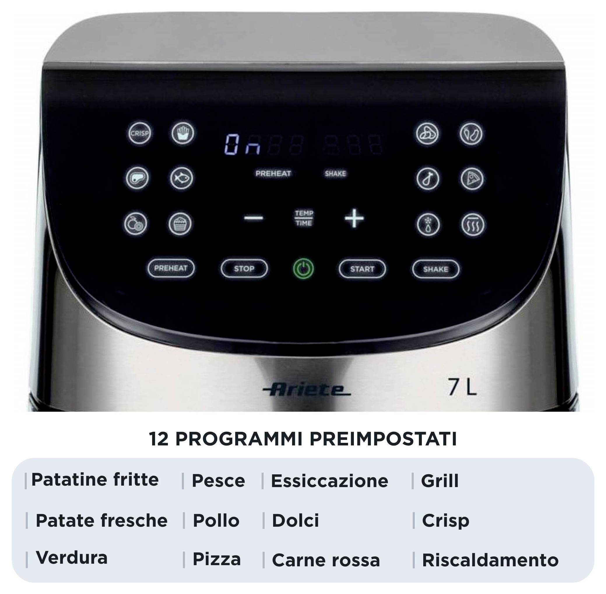Ariete 00C462800AR0 Varmluftfrituregryde 7 l Non-stick-belægning, BPA-fri, digital timer, til fødevarer, Varmluftsfunkti-3