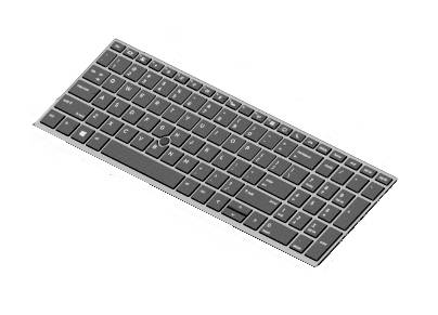 Slankt sort trådløst computertastatur vist i en vinkel på hvid baggrund.