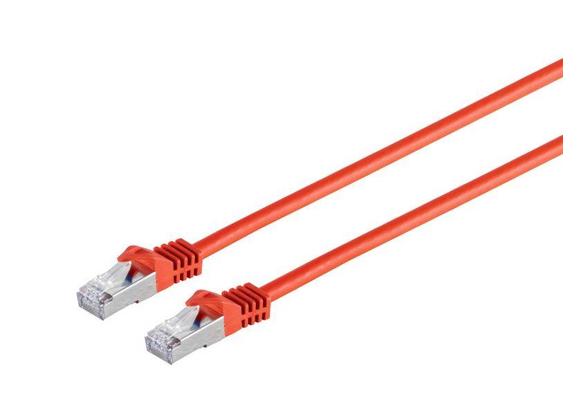To orange Ethernet-netværkskaber med RJ45-stik på en hvid baggrund.