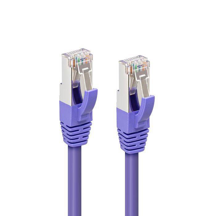 To Lila Ethernet-kabelkontaktorer vist side om side på en hvid baggrund.