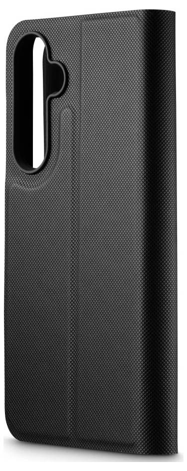 Sort struktureret smartphoneforskrim vist bagfra med en lodret kameragennemskæring øverst til venstre.