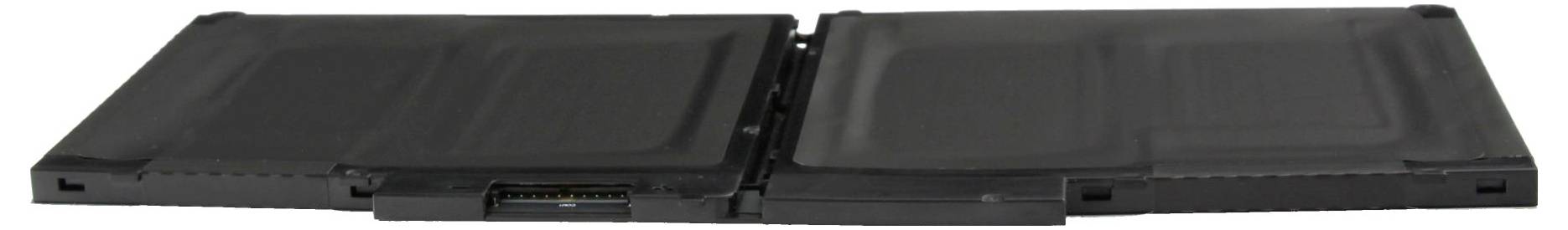 Lukket sort laptop med dobbelt skærm eller bærbar monitorenhed vist forfra på hvid baggrund.