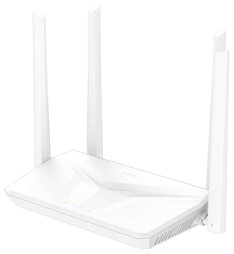 Hvid Wi‑Fi router med fire antenner og grønne statuslamper