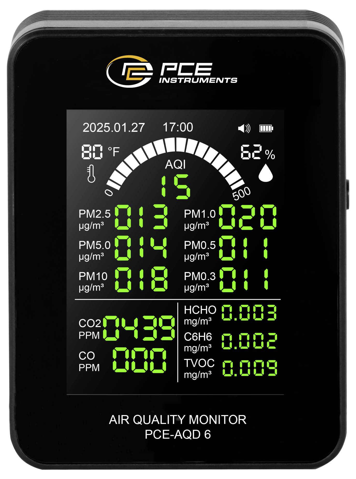 PCE Instruments PCE-AQD 6 Luftkvalitet (VOC)-måleapparat CO2, Formaldehyd, Luftpartikler, VOC, CO, Benzen, Temperatur me-1