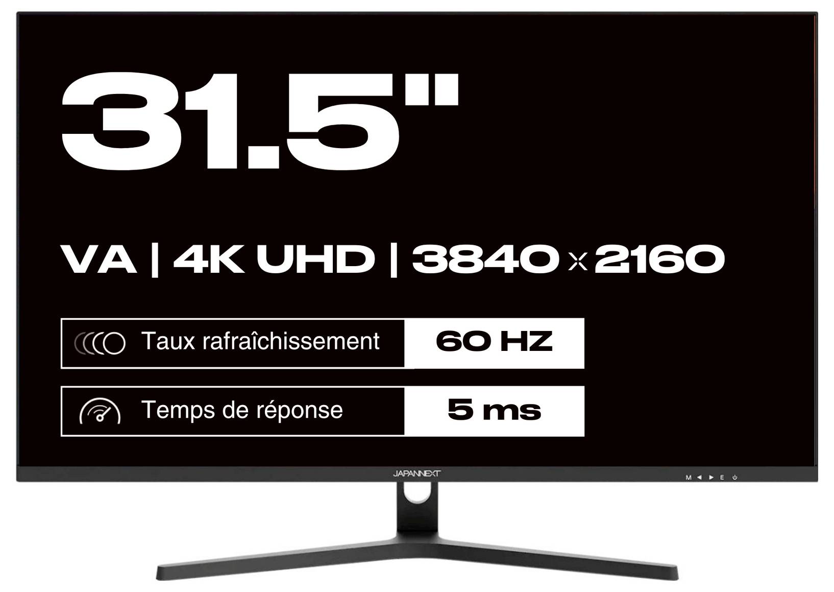 Produktbillede af en 31,5-tommer VA 4K UHD-monitor, 3840 x 2160 opløsning, 60 Hz opdateringshastighed og 5 ms reaktionstid.