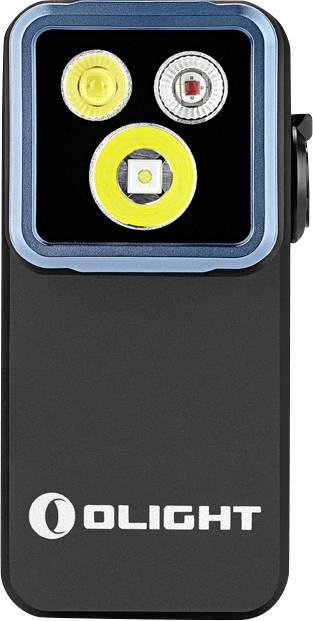 OLIGHT-pakke med tre cirkulære lyskomponenter vist på forsiden, herunder et stort gult centralmodul og to mindre moduler ovenover.