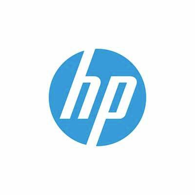 Blå HP-logo med bogstaverne 'hp' i hvidt inden i en cirkel på hvid baggrund.