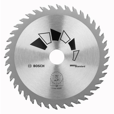 Rundsavsklinge i metal med savtakkede tænder, mærkenavn 'Bosch Standard' og tekniske detaljer i midten.