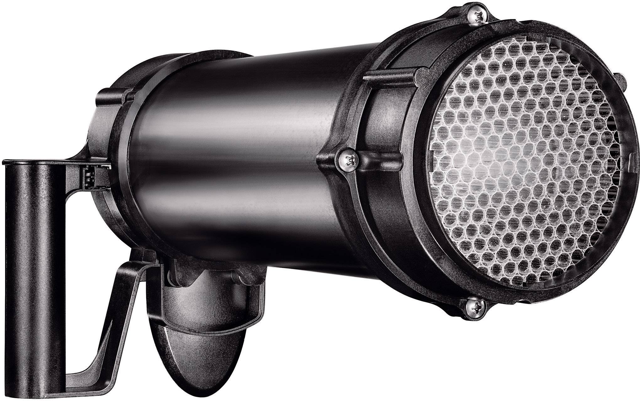Sort scenelys med honeycomb-filter, velegnet til præcis lysfokusering ved begivenheder og teaterforestillinger.